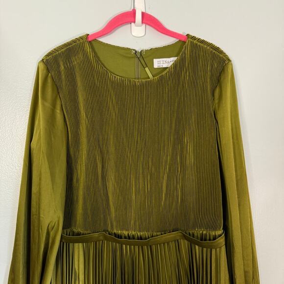 MAC DUGGAL Long Sleeve High Neck Pleated Charmeuse Olive Dress Size 14 - Picture 7 of 7